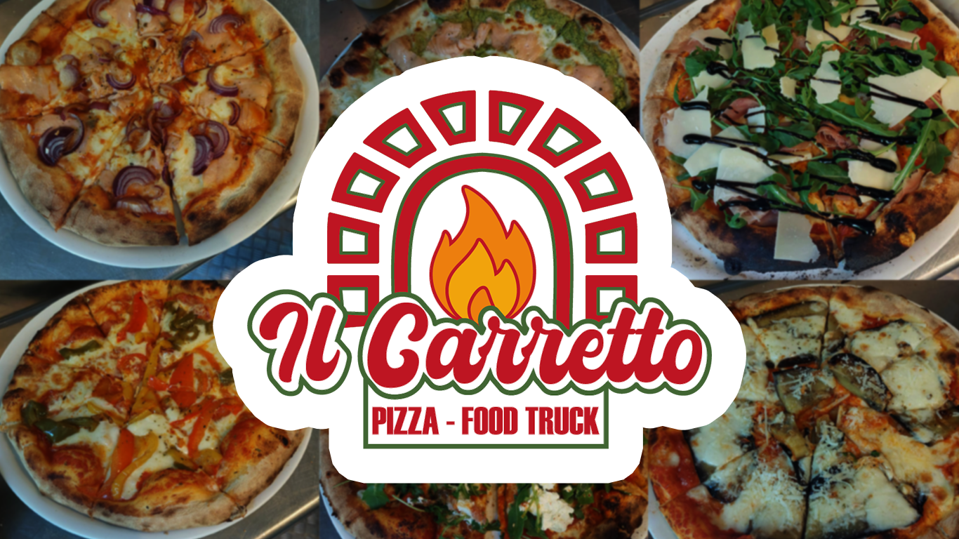 TESTNICC Logo du food truck , pizzas en arrièrre plan